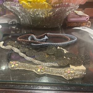 Anthropologie Beaded and Braided Headband Set - Black, Brown, Silver